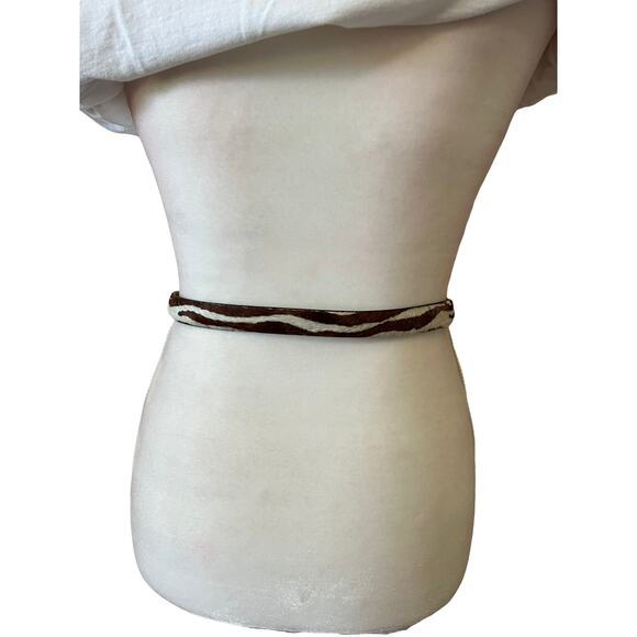 Furry Zebra Belt ivory brown genuine leather Sz s main image 5